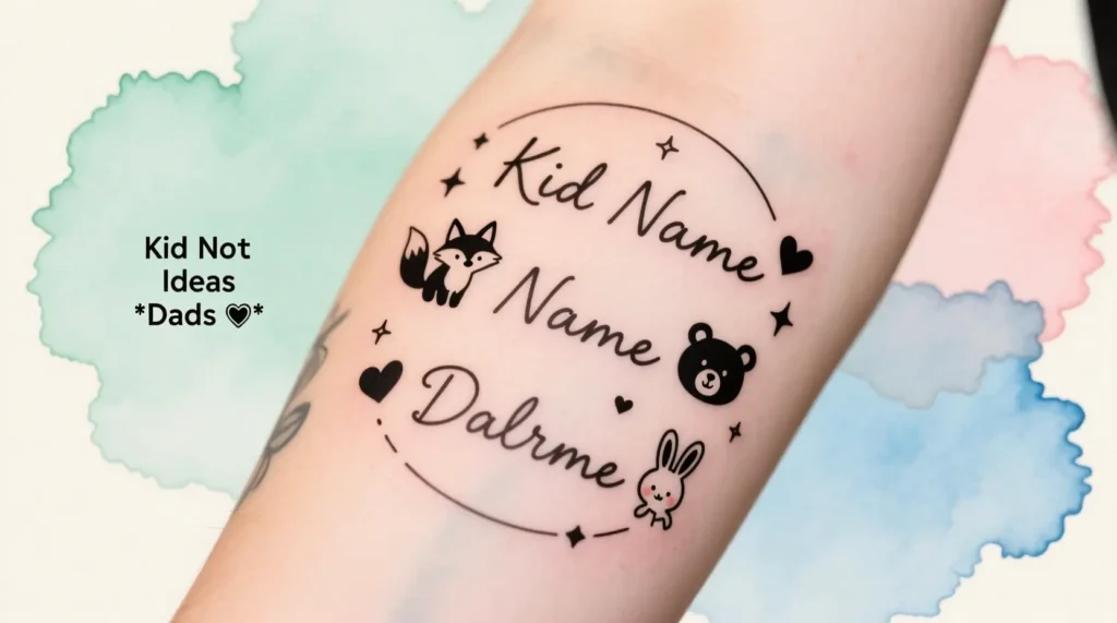 Cute 3 Kid Name Tattoo Ideas for Dads