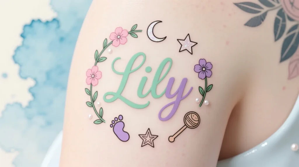 Name Tattoo Ideas for Women Inspired by Children