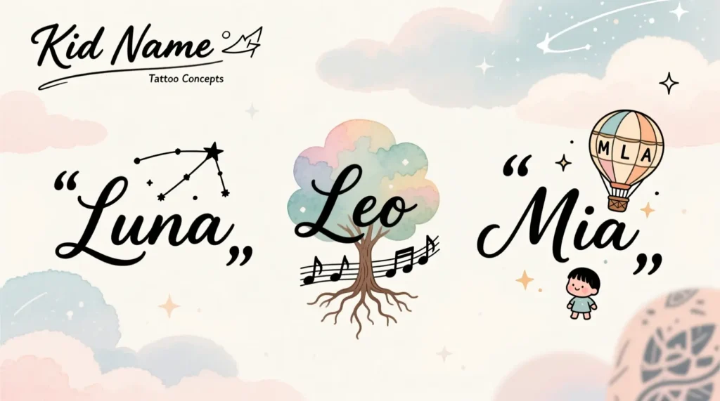 Unique 3 Kid Name Tattoo